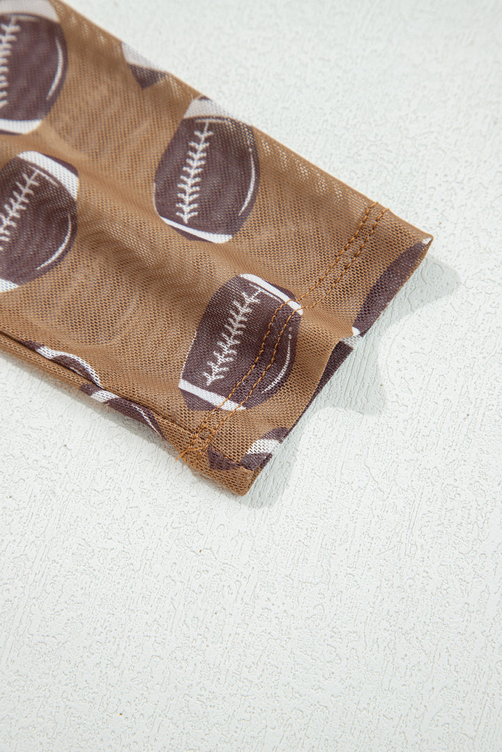 Brown Rugby Game Day Sheer Mesh Long Sleeve Top