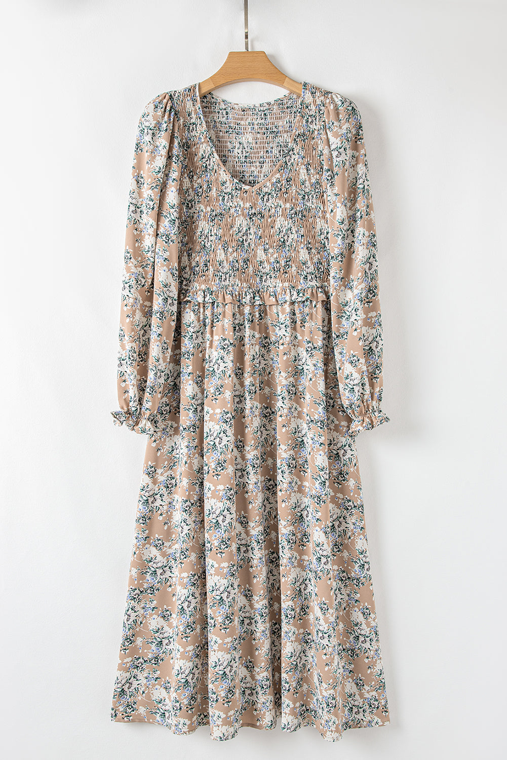 Maple Grove Floral Smocked Puff Sleeve Long Dress