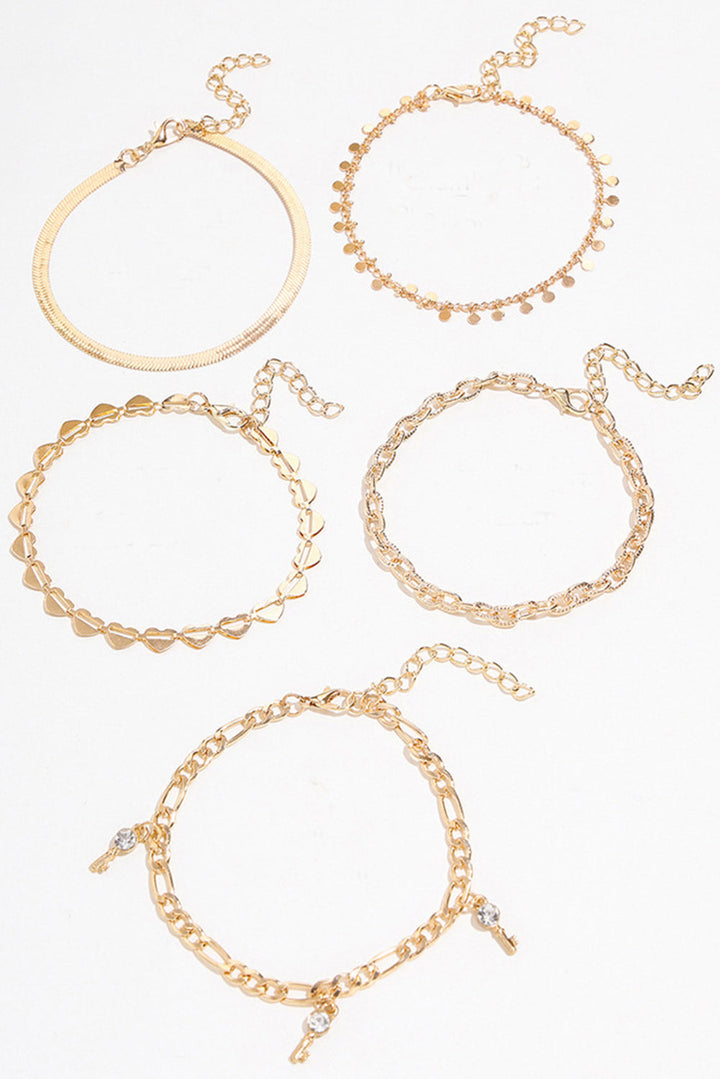 Bracelets de cheville Sweet Heart en strass, 5 pièces