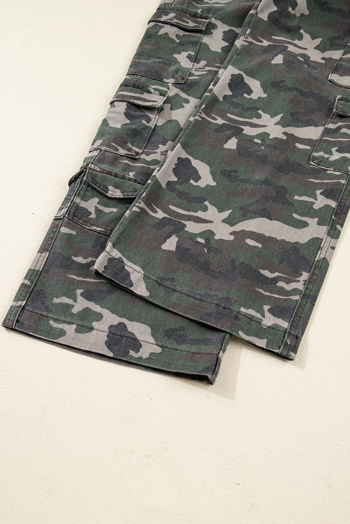 Green Camo Cargo Wide Leg Pants