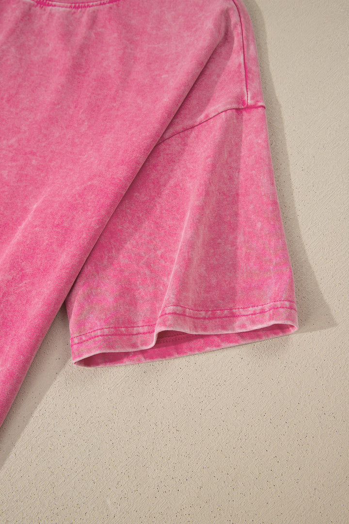 Pink Solid Color Cotton Mineral Washed Oversize Tee