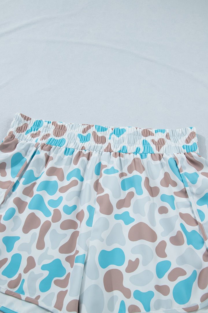Multicolour Plus Size Camouflage Elastic Waist Athleisure Shorts