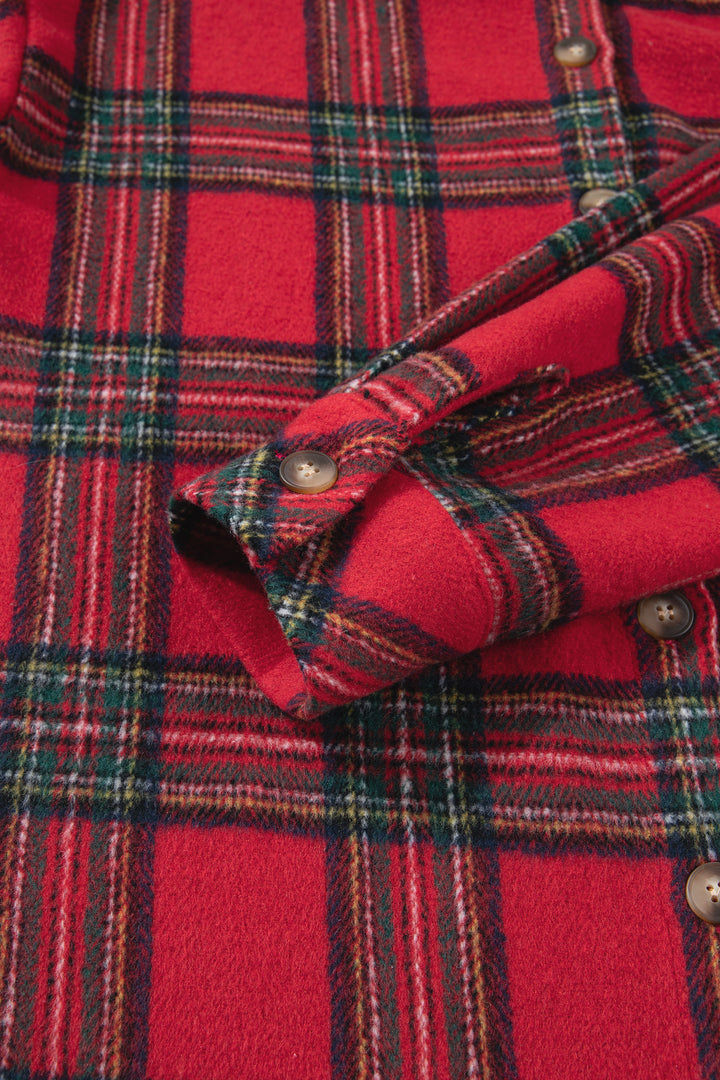 Red Plaid Button Front Shacket