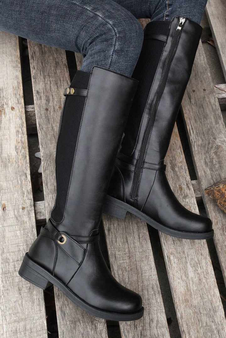 Side Zipper Knee High Chunky Low Heel Boots