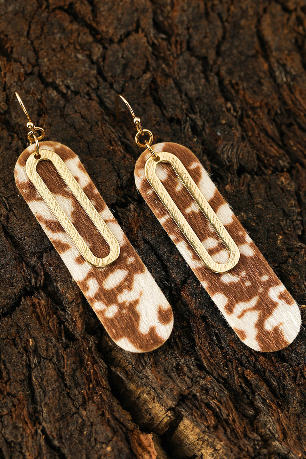 Leopard Double Layer Geometric Hook Dangle Earrings