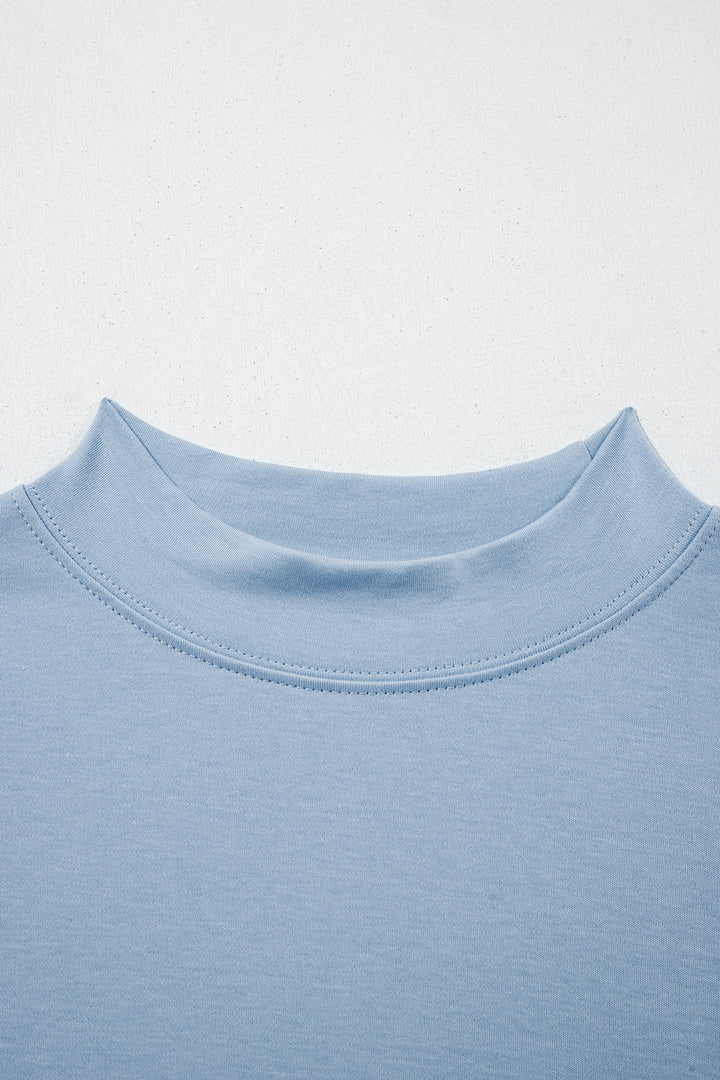 Beau Blue Solid Color High Neck Oversize Tee