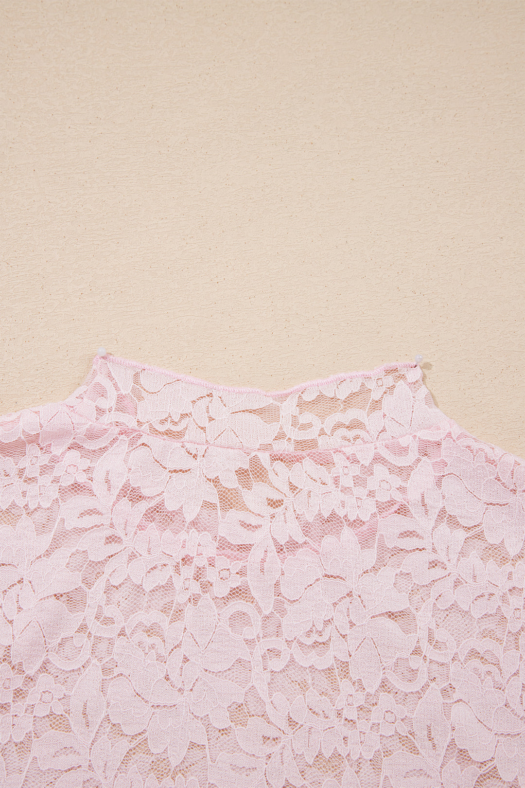 Light Pink Floral Lace Long Sleeve Stand Neck Pullover Top
