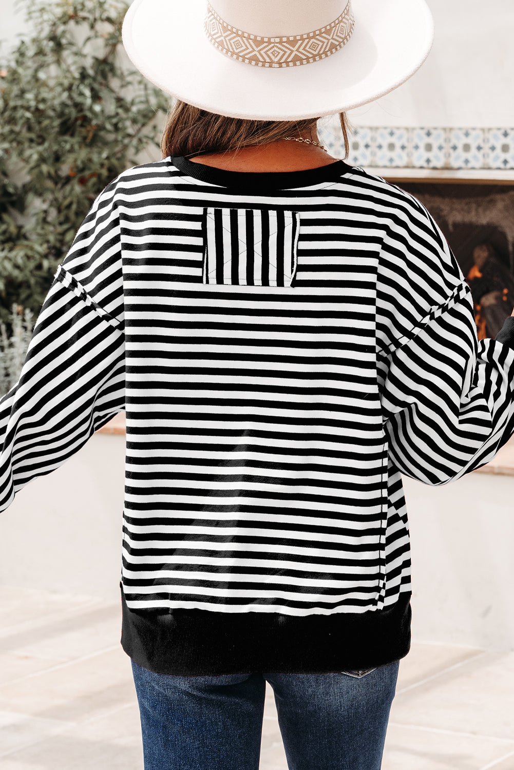 Exposed Seam Drop Shoulder Casual Pullover Top