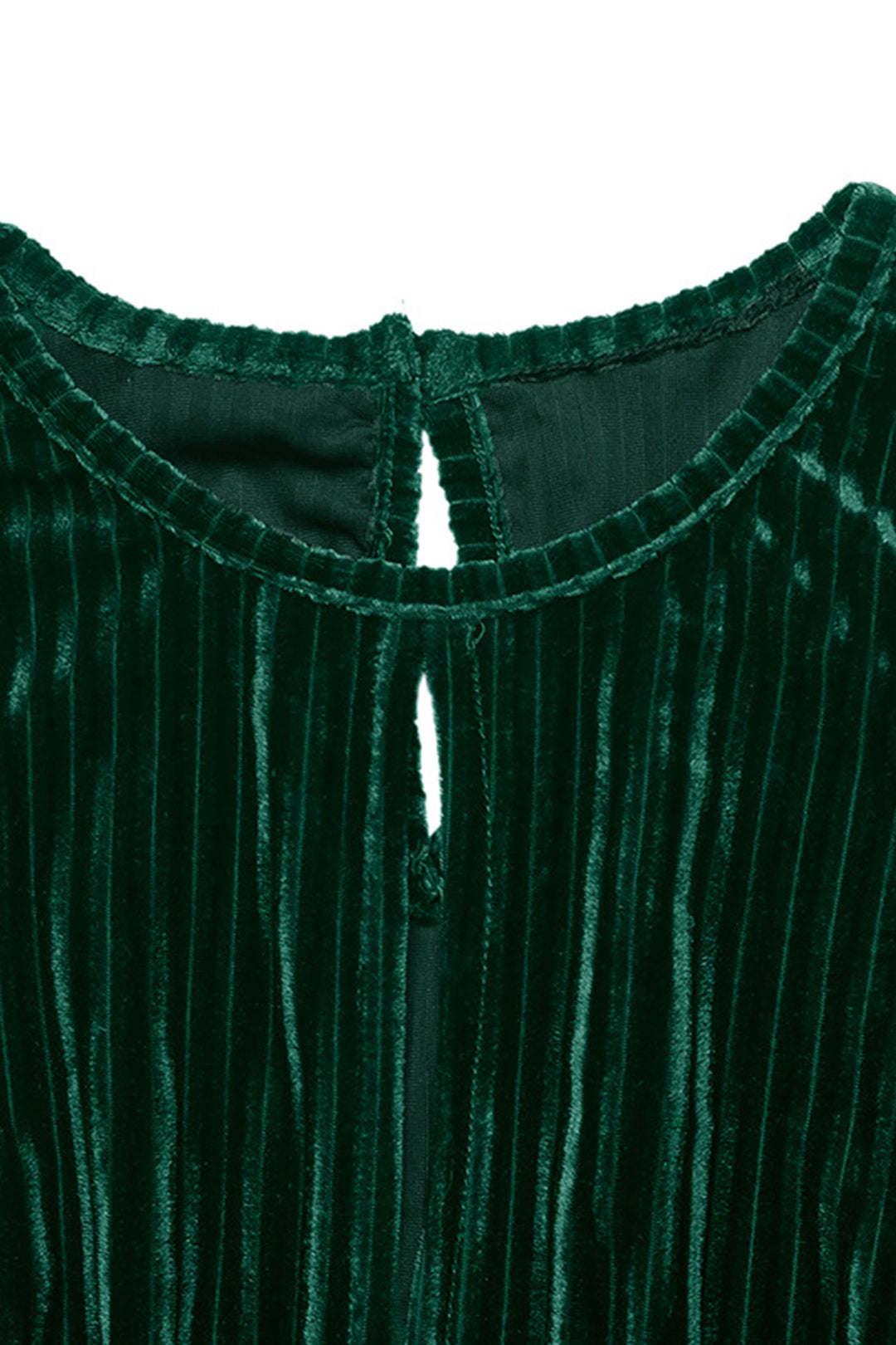 Evergreen Ribbed Velvet Keyhole Long Sleeve Mini Dress