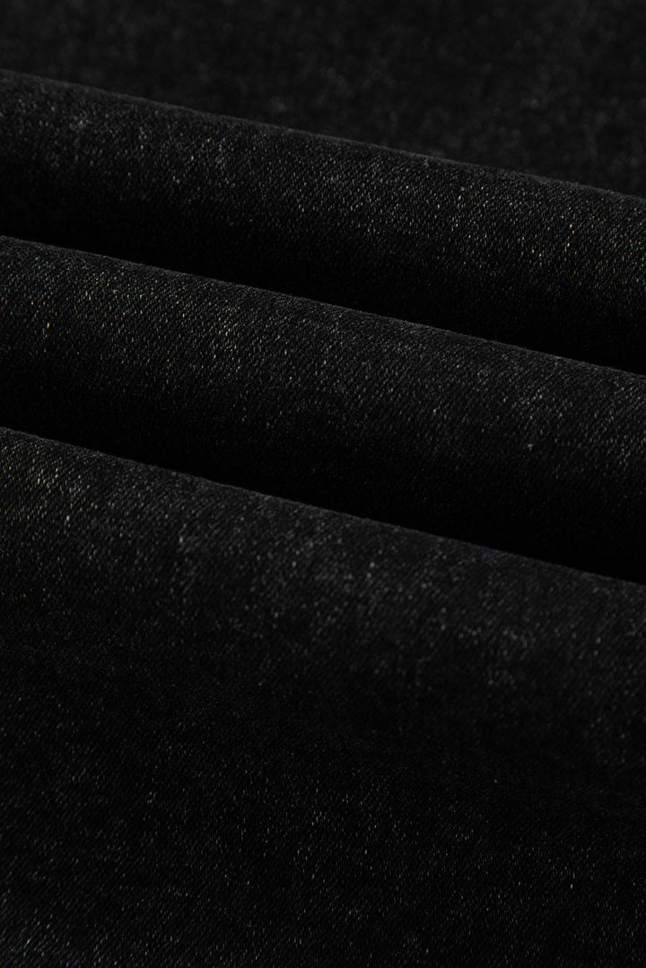 Dark Grey Pleated Wide Leg Mineral Wash Denim Pants