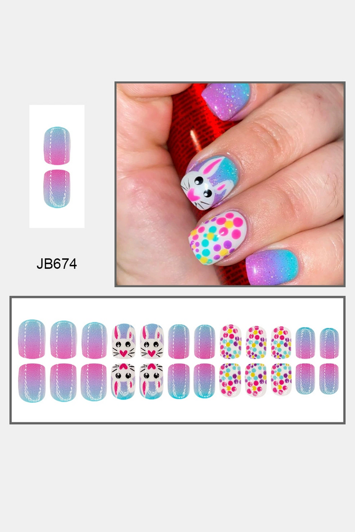 Polka Dot Bunny Easter Fashion Square Nail Stickers