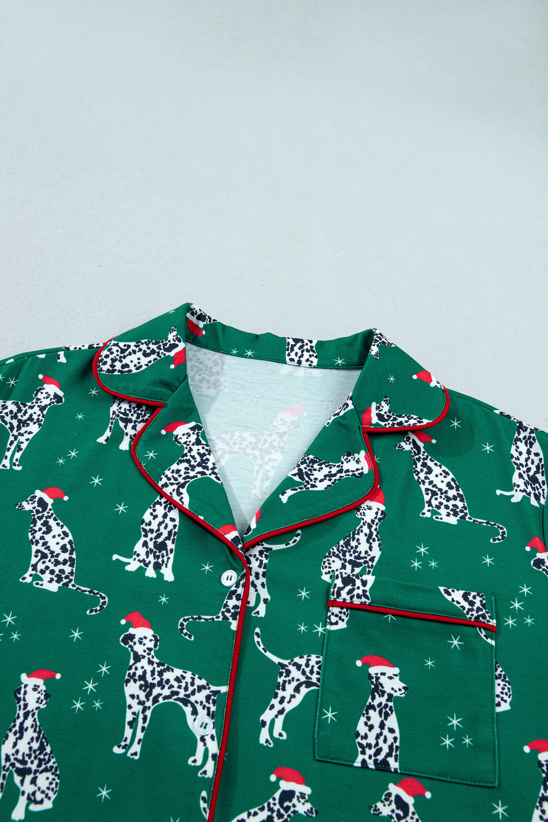 Green Long Sleeve Dog Print Two Piece Shift Lounge Set
