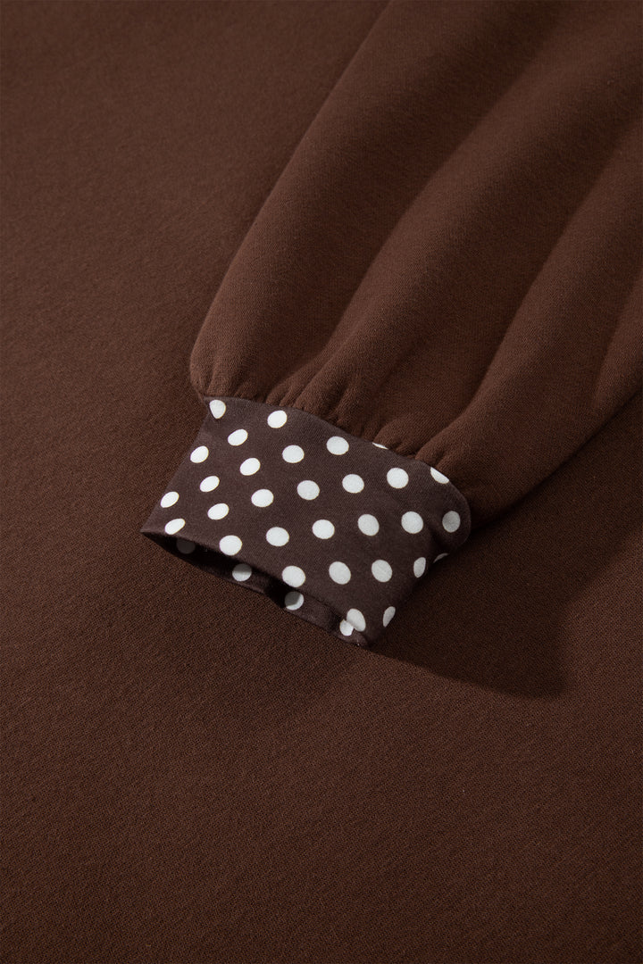 Brown Colorblock Polka Dot Contrast Trim Oversized Sweatshirt