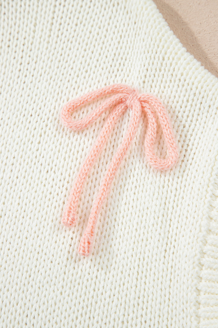 Short Sleeve Knit Contrast Bow Knot Loose Sweater