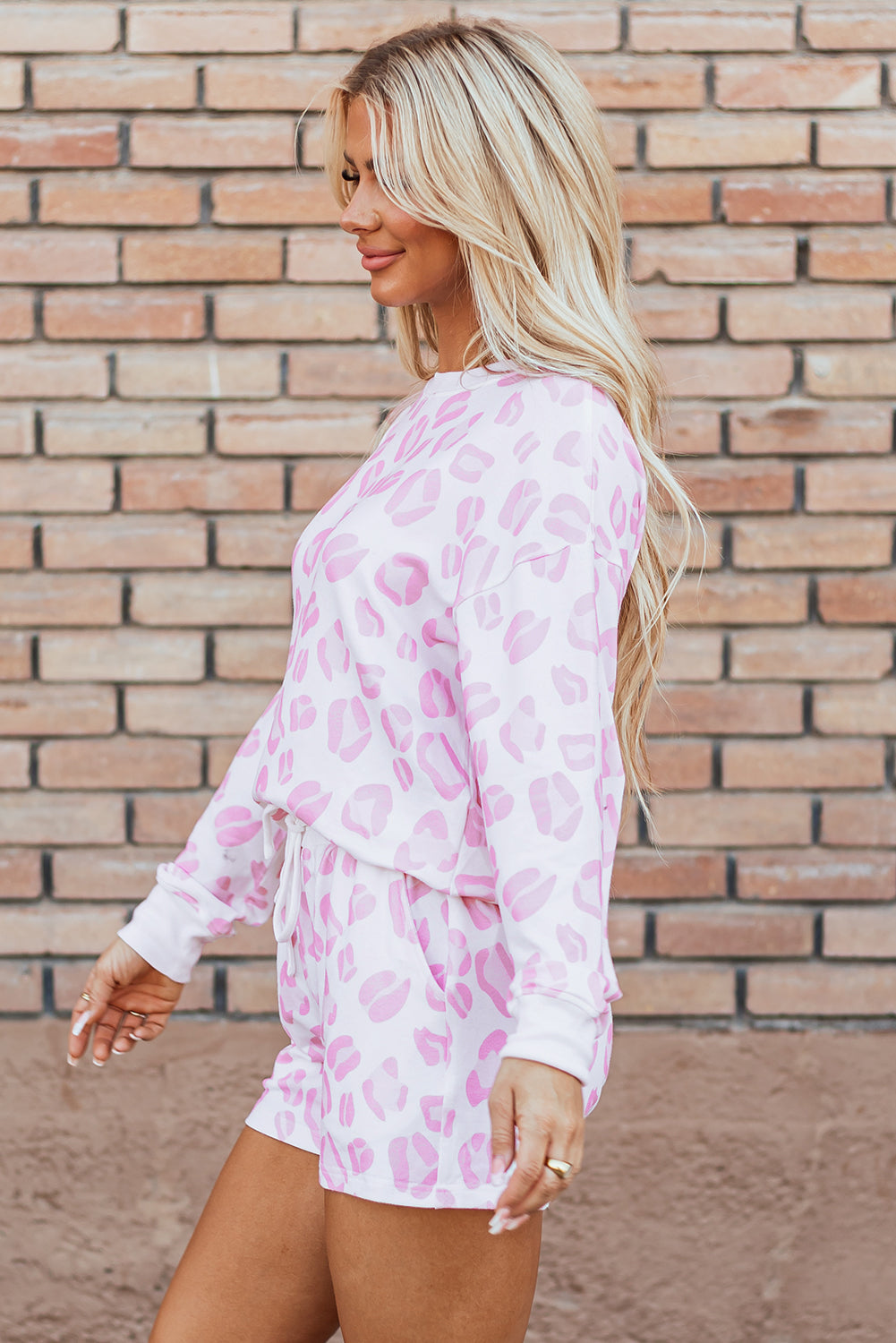 leopard animal print pullover and shorts loungewear