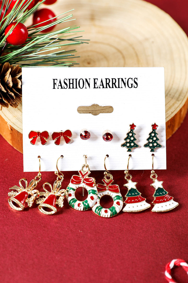 6 Paare/Set Weihnachtsbaum Kranz Glocke Schleife Knoten Ohrring Set