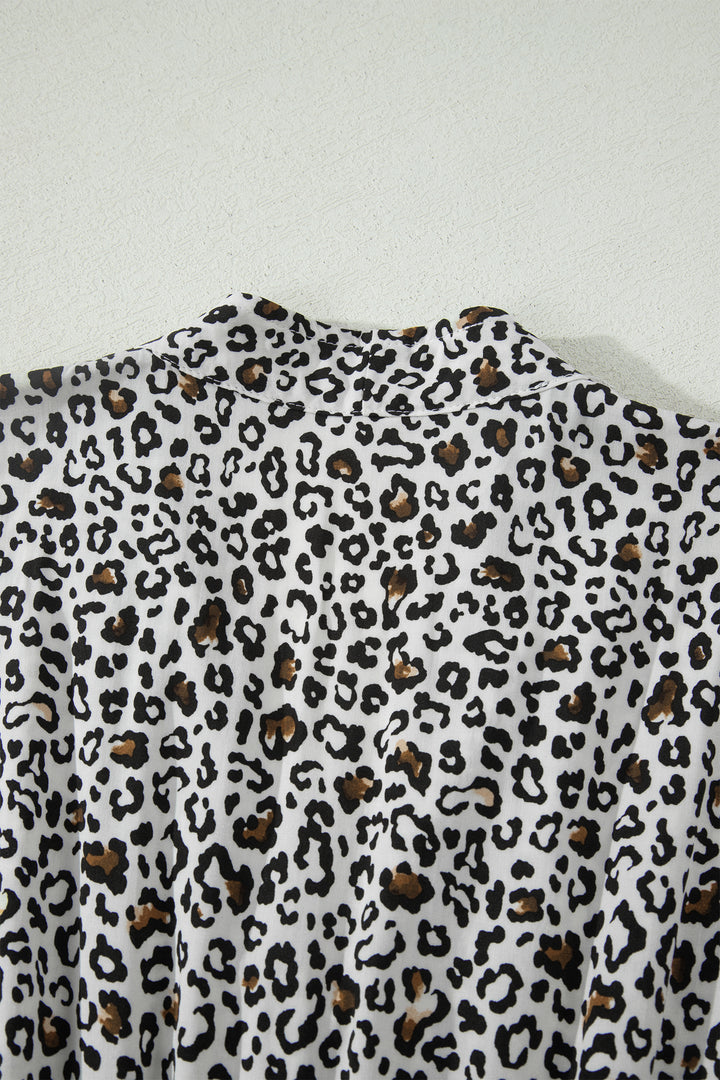 Beige Leopard Zip Front V Neck Cinched Waist Sleeveless Maxi Dress