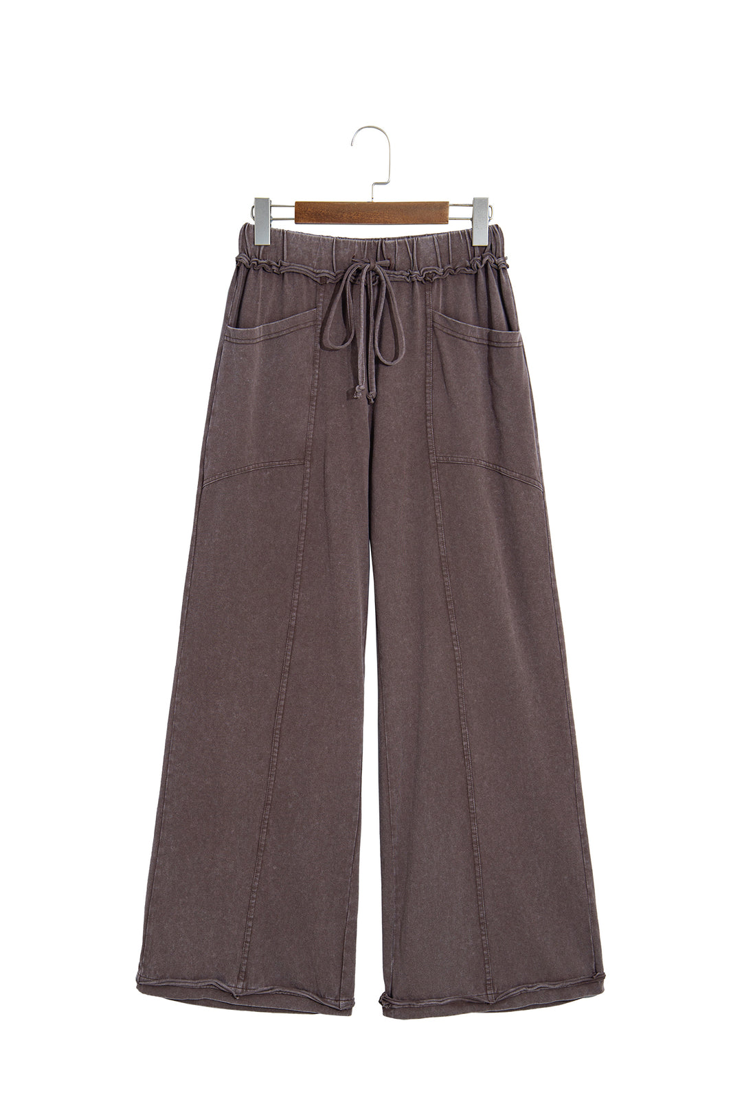 Coffee Mineral Wash Seam Detail Flare Leg Drawstring Pants