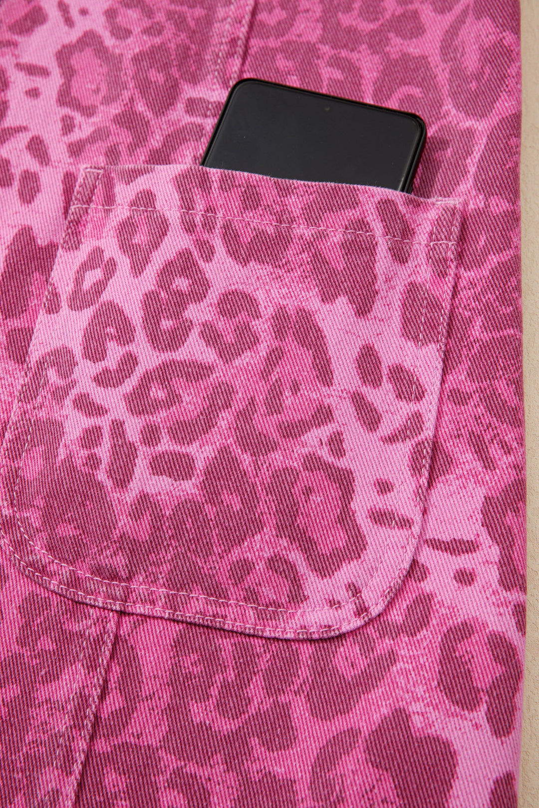 Pink Leopard Denim Buttoned Shift Sleeveless Dress