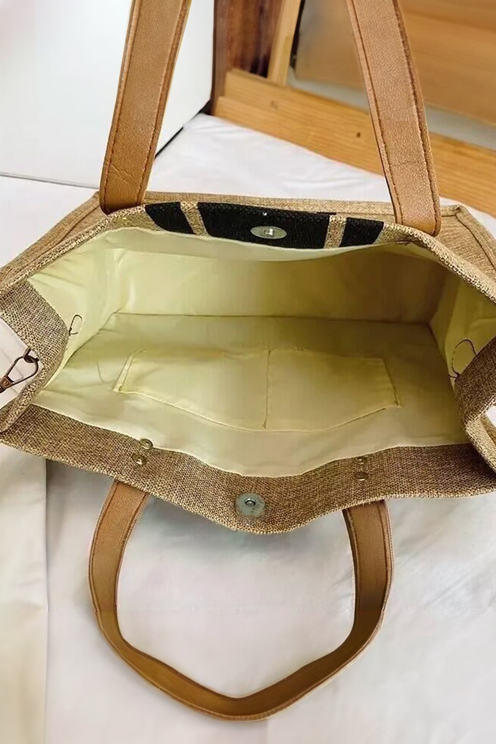 Striped Print Contrast PU Leather Handle Patchwork Shoulder Bag