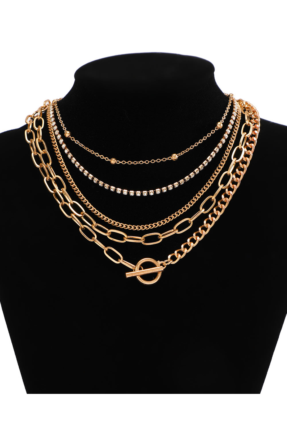 Ensemble de 5 colliers de clavicule en chaîne plaquée strass superposés