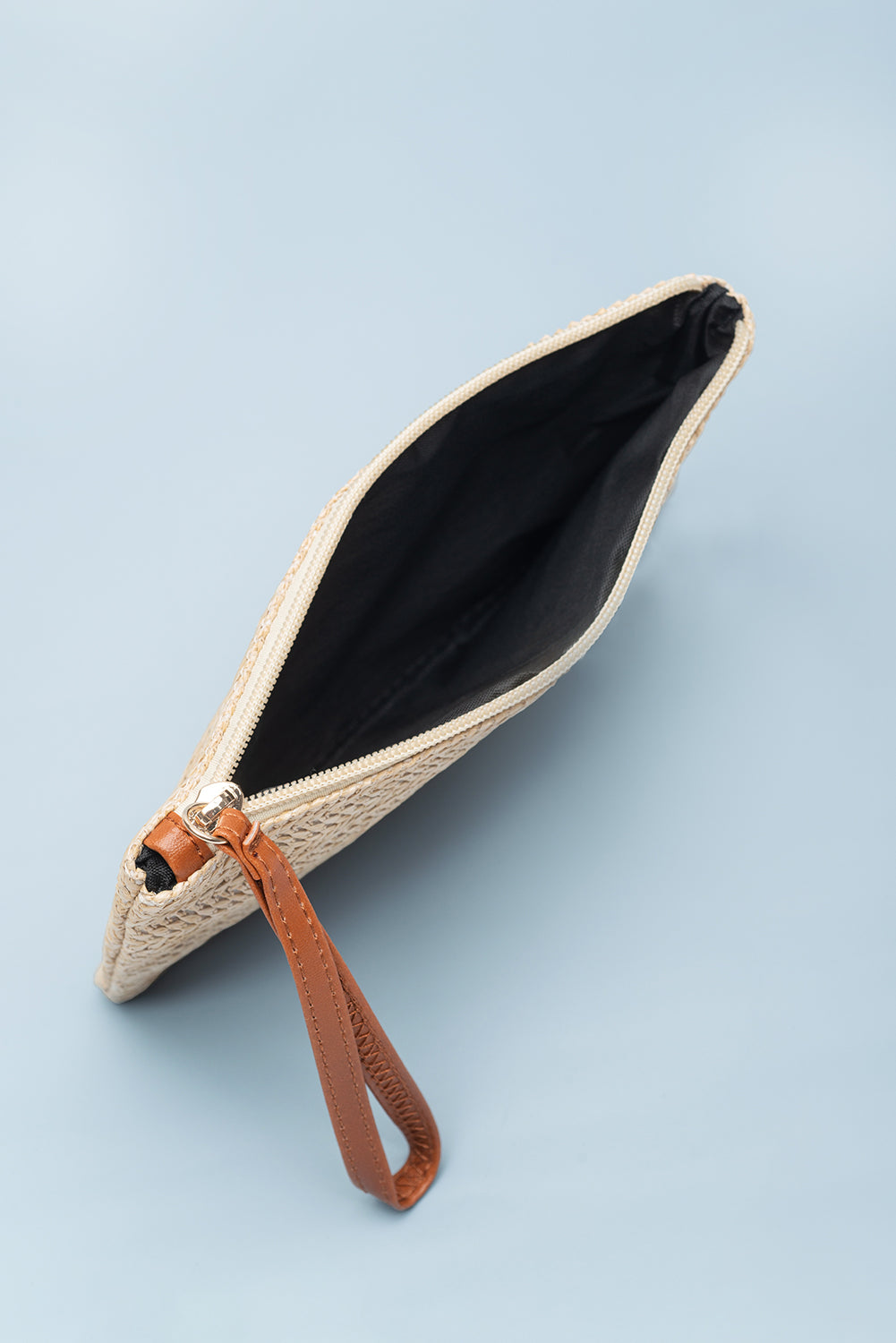 Straw Woven Wrist Strap Zipper Large Wallet