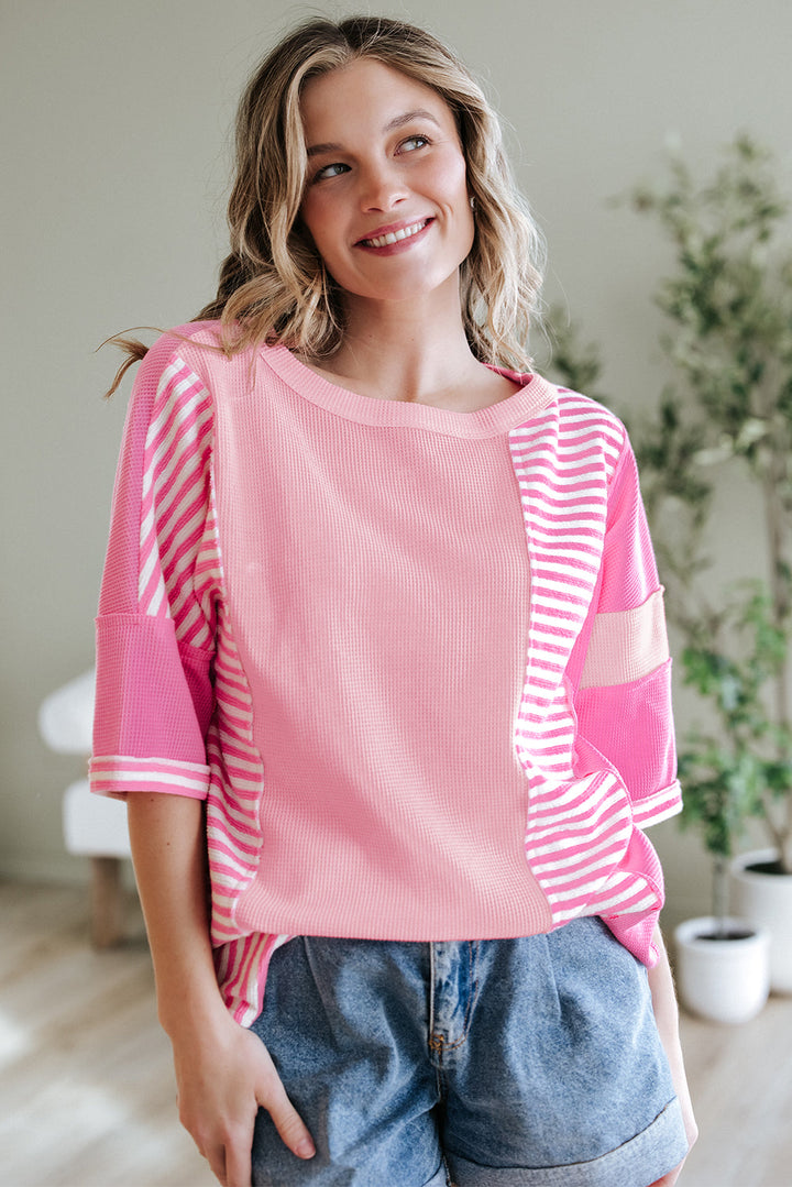 Color Block Patchwork Loose Half Sleeve T Shirt