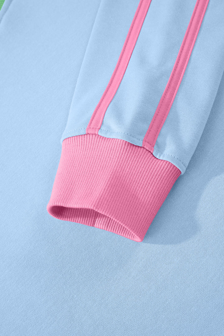 Sky Blue Ribbed Colorblock Trim Sporty Pullover Mini Skort 2pcs Athleisure Set