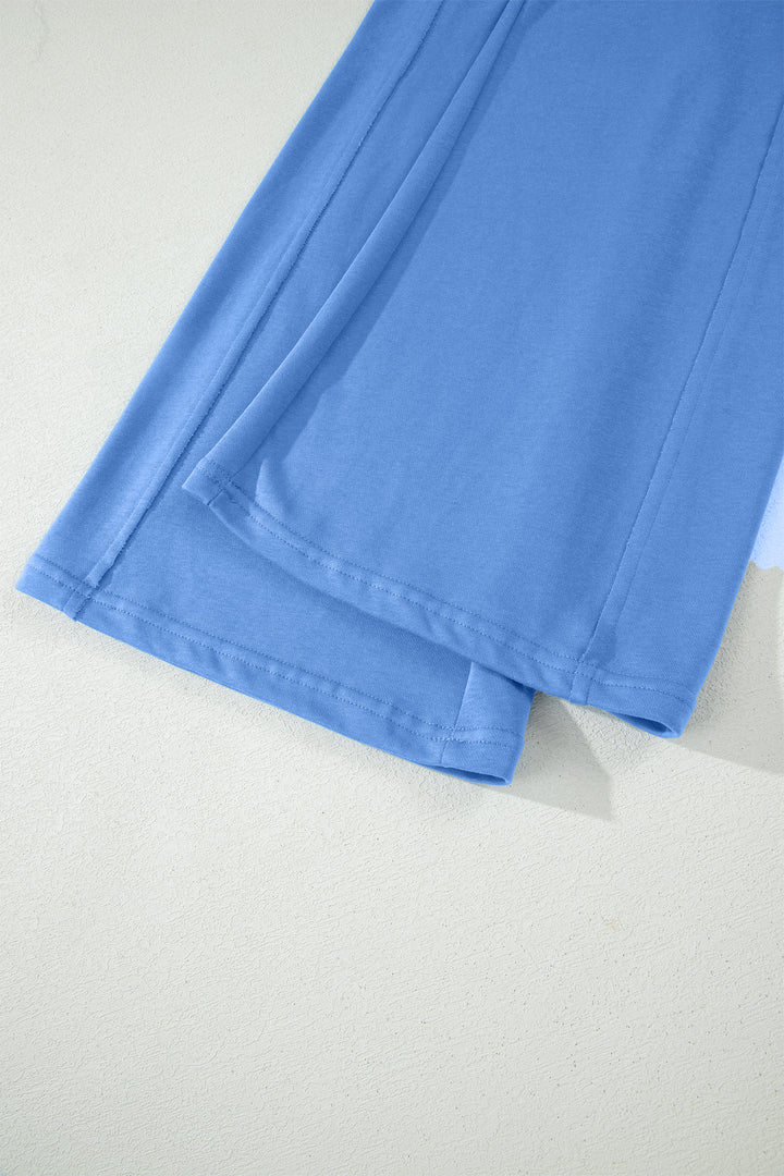 Sky Blue Solid Cover Oversize Tee Pocketed Casual Pants 2pcs Outfit