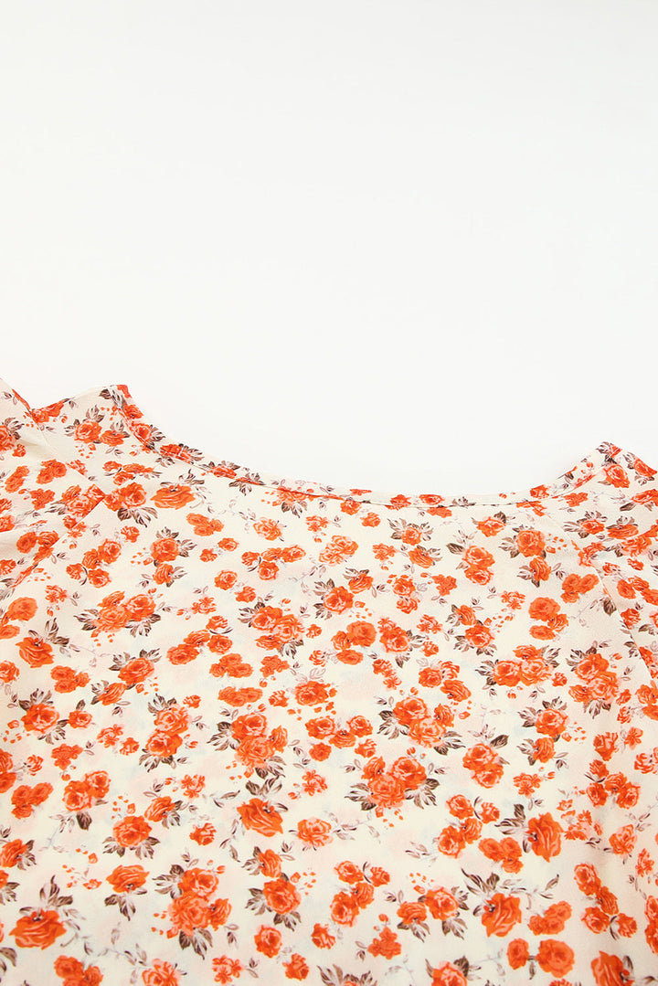 Orange Floral Tiered Flutter Sleeve Blouse