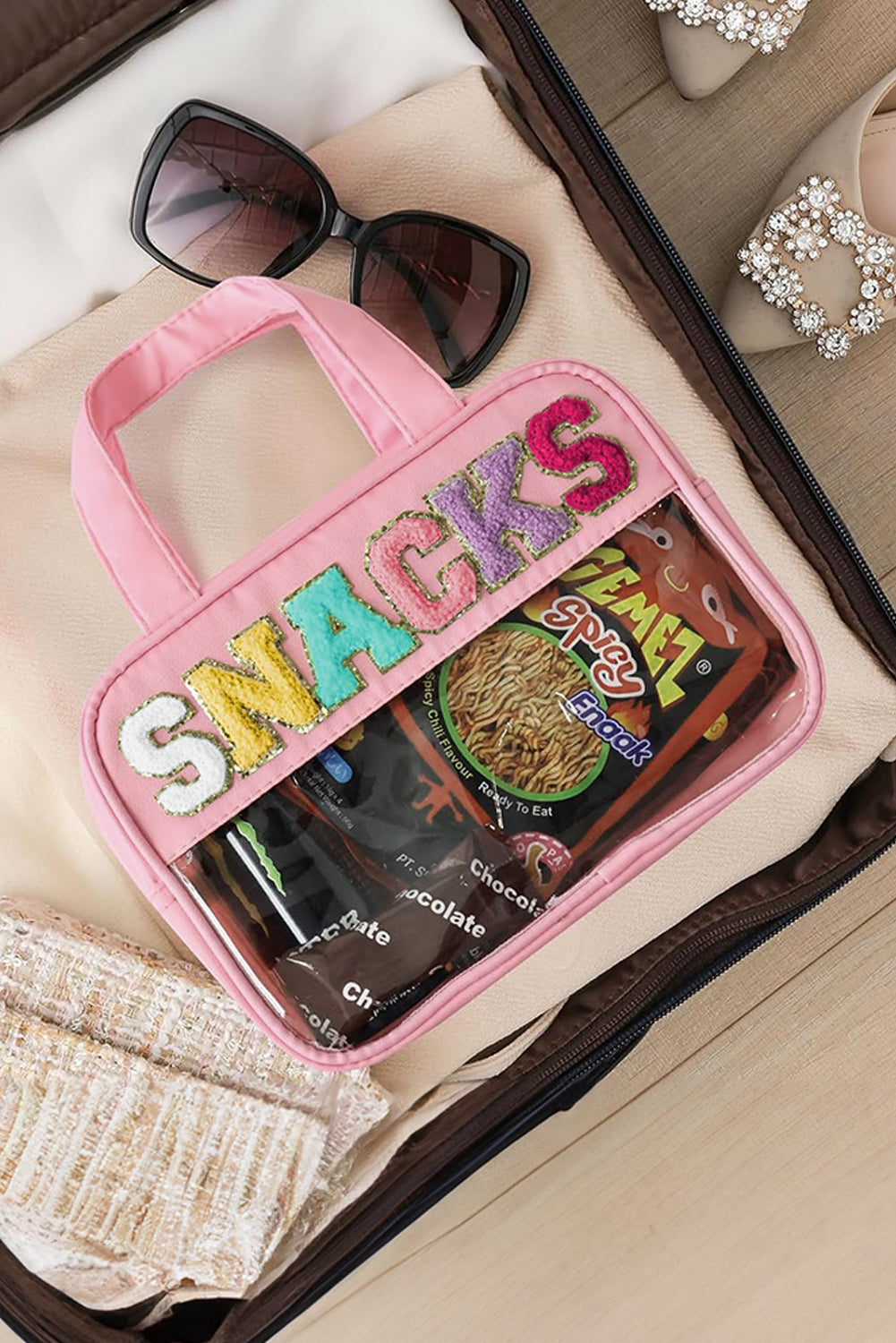 SNACKS Transparente, doppellagige, tragbare PVC-Tasche
