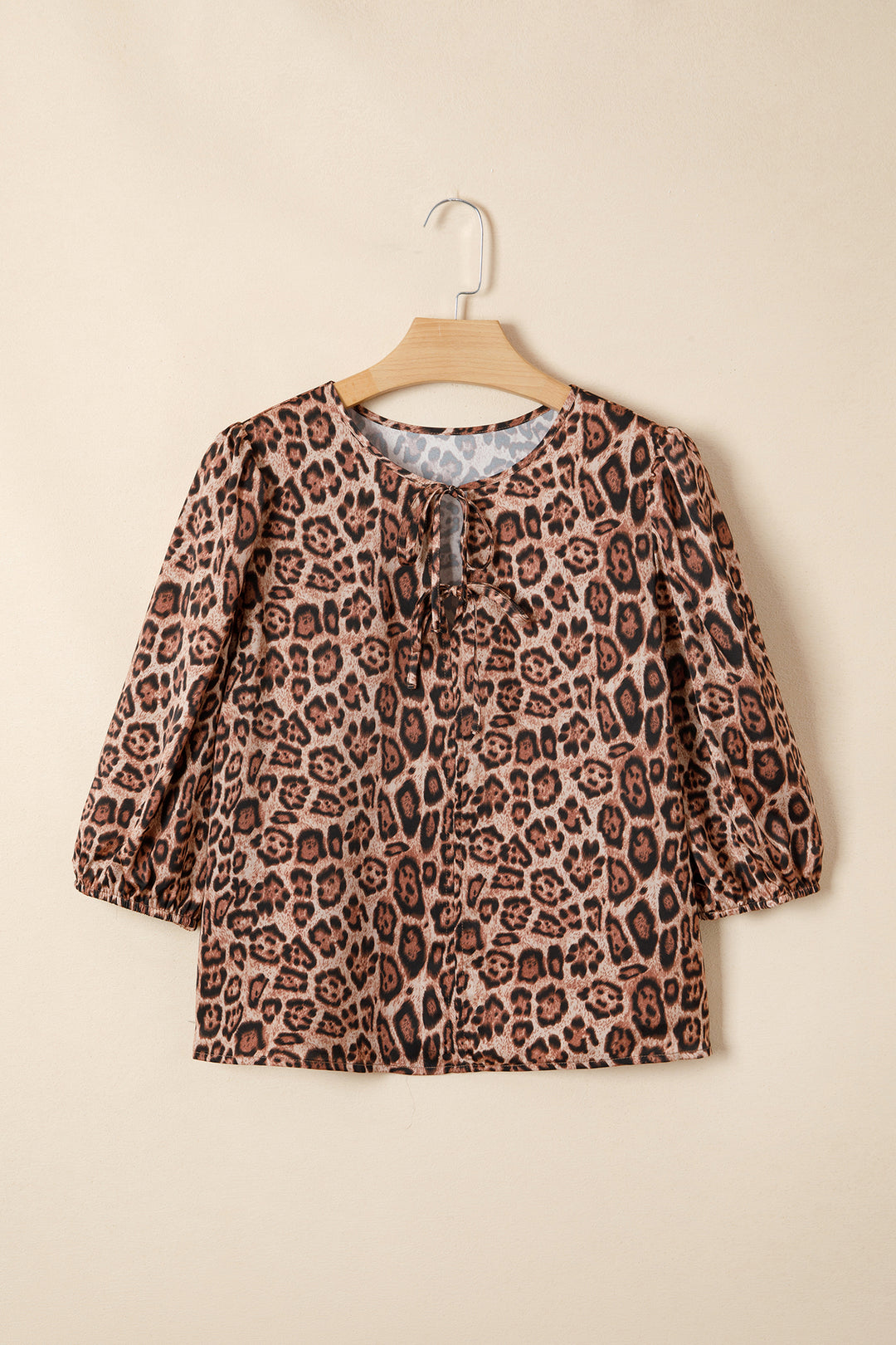 Leopard Bow Tie Puff Sleeve Blouse