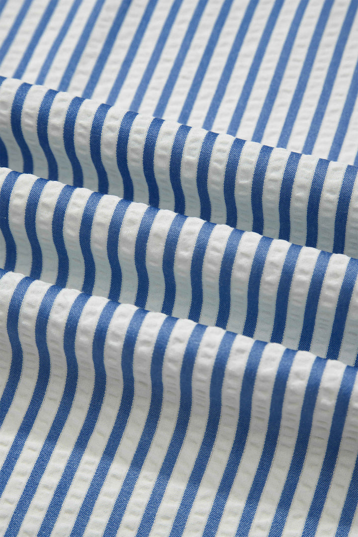Blue Stripe Drawstring Elastic Waist Ankle Length Shift Pants