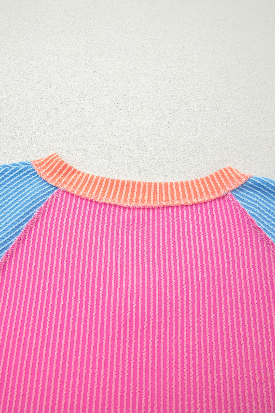 Rose Red Color Block Twisted Ribbed Tee