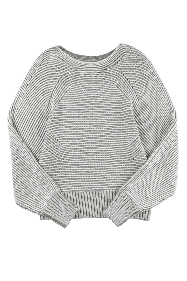 Striped Print Ribbed Knit Boat Neck Baggy Sweater