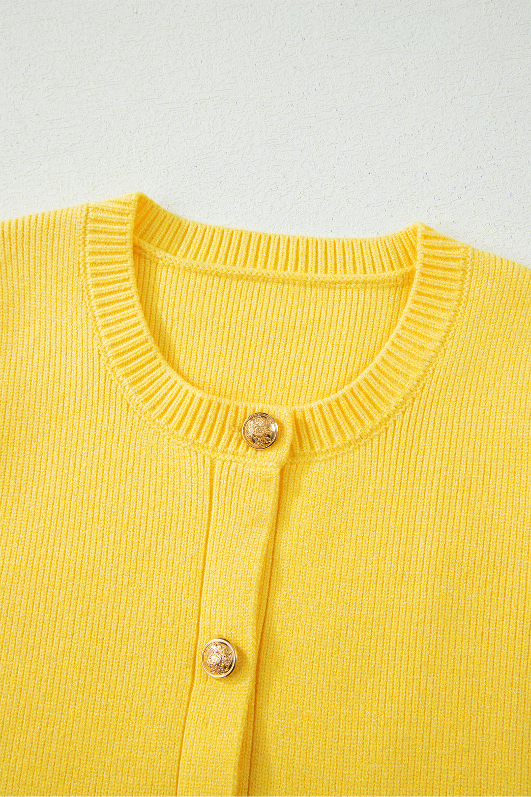 Yellow Cream Solid Color Sleeveless Knit Button Pocketed Sweater
