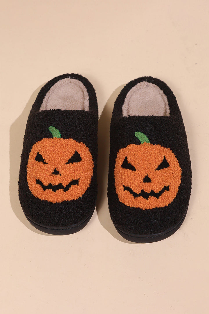 Plüsch-Hausschuhe mit Halloween-Kürbis-Print