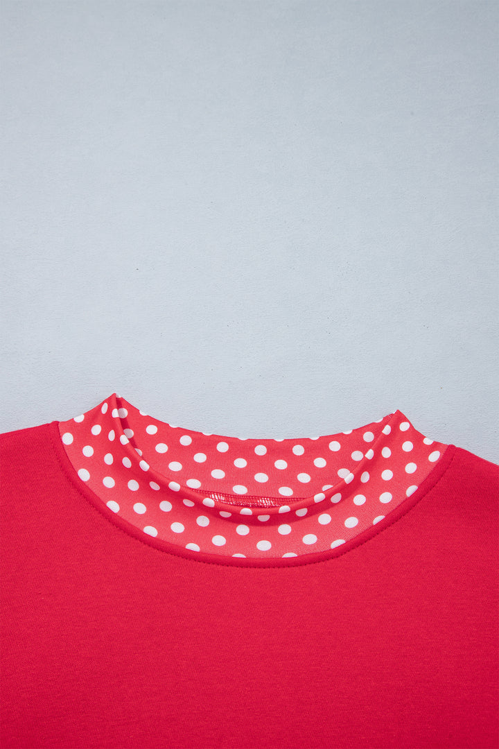 Red Colorblock Polka Dot Contrast Trim Oversized Sweatshirt