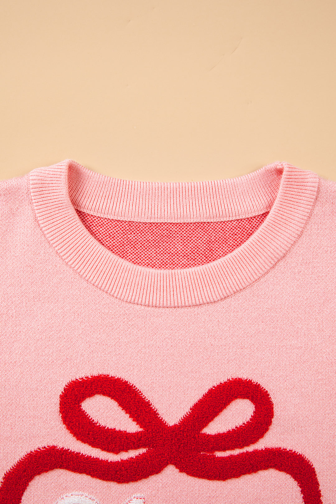 Gossamer Pink Towel Embroidery Slogan Pullover Sweater