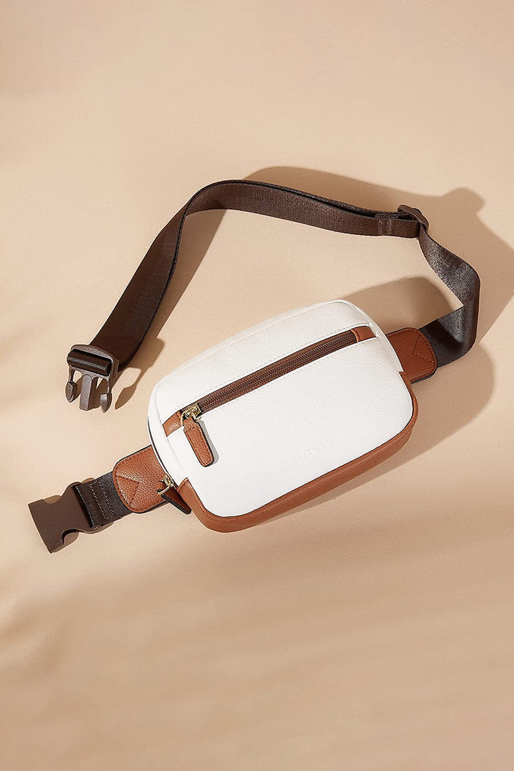 Color Contrast Patched PU Leather Wide Strap Crossbody Bags