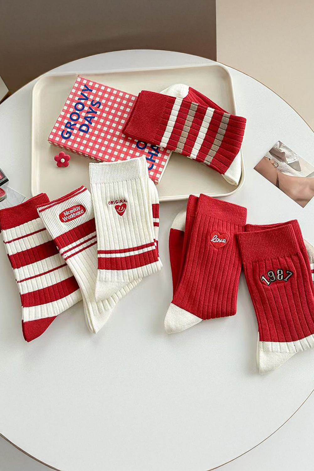 Chaussettes côtelées à blocs de couleurs de Noël