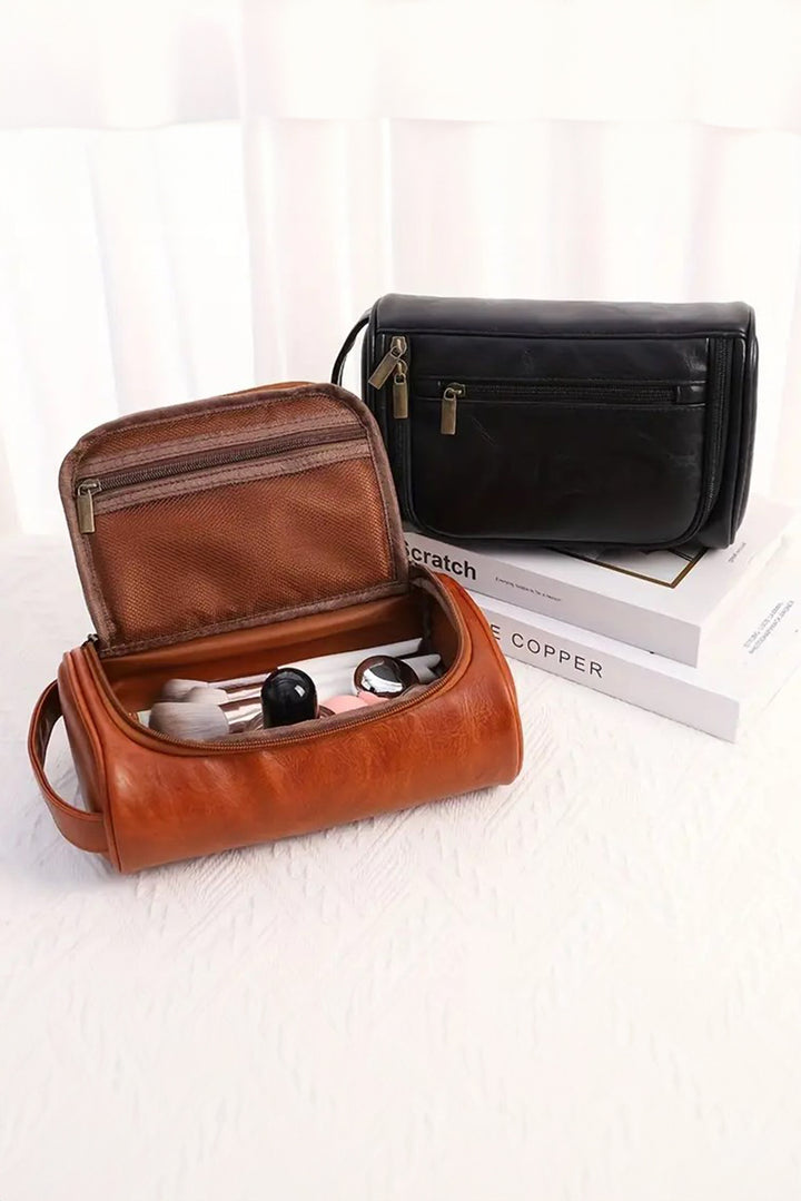 Grande trousse de maquillage multifonctionnelle en cuir PU
