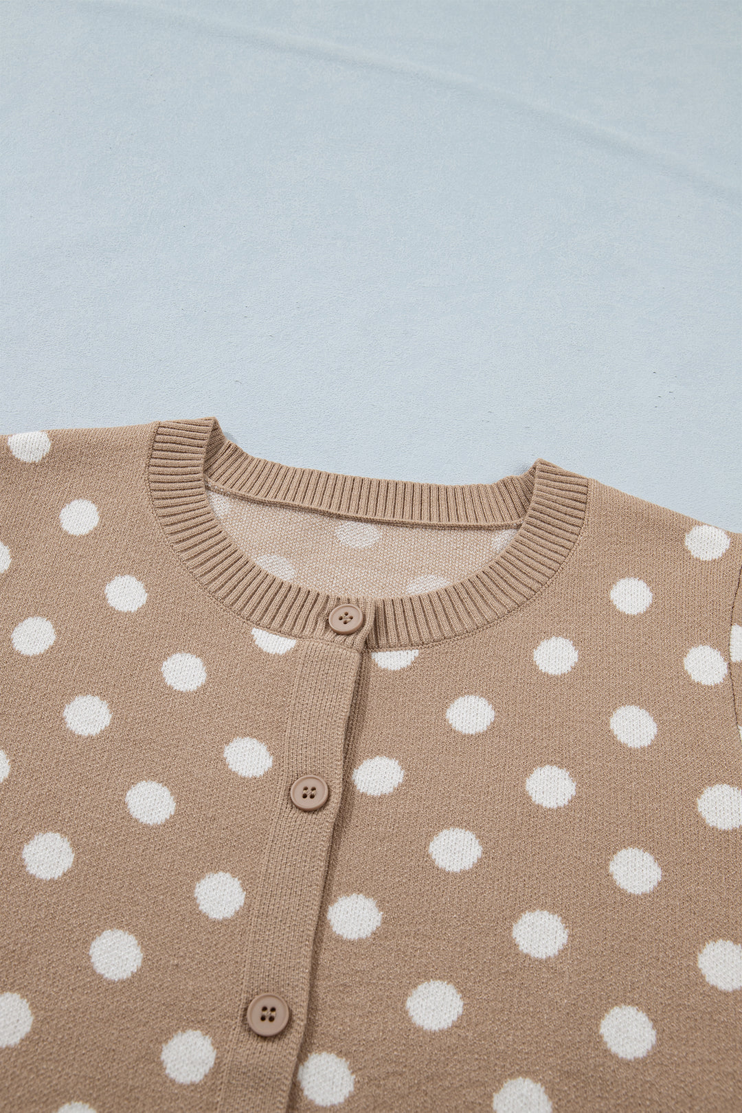 Dark Khaki Polka Dot Short Sleeve Button Down Sweater Cardigan