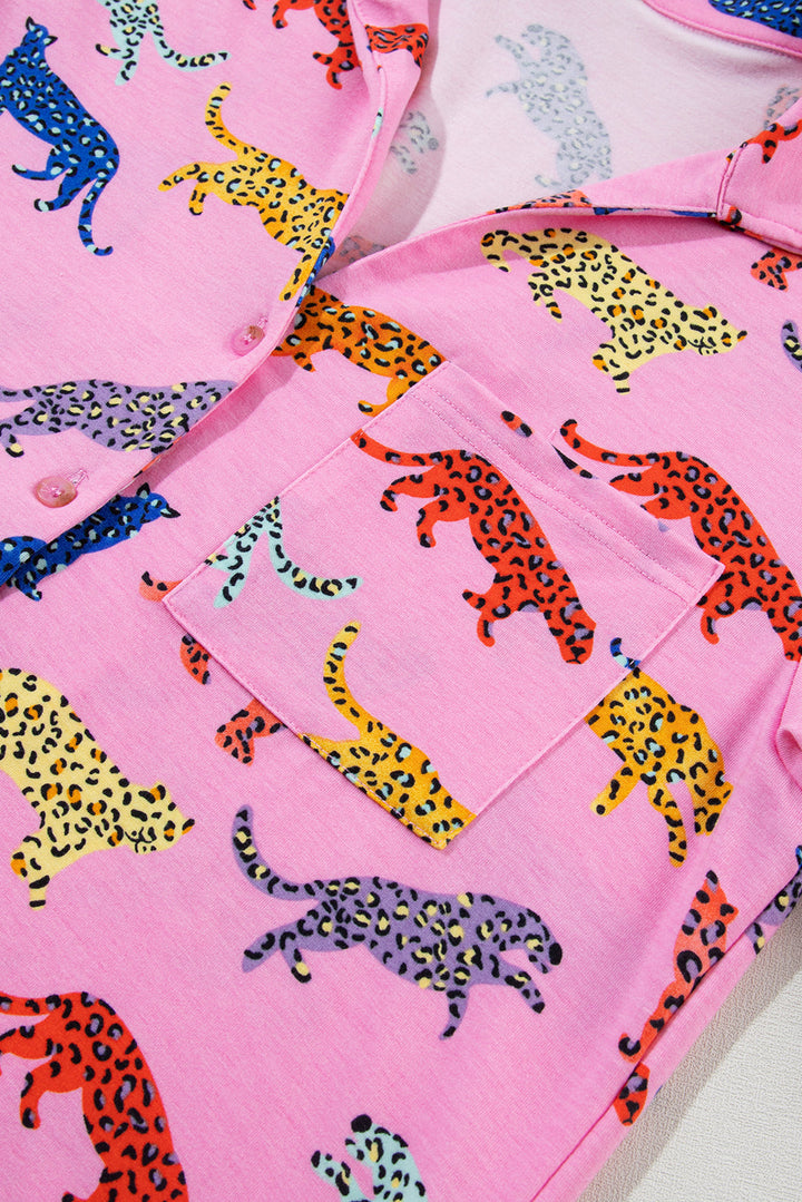 cheetah print shirt and pants pajama set