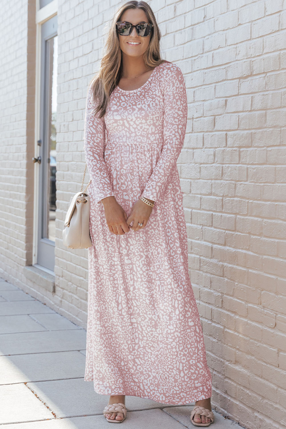 Animal Print Long Sleeve Empire Waist Maxi Dress