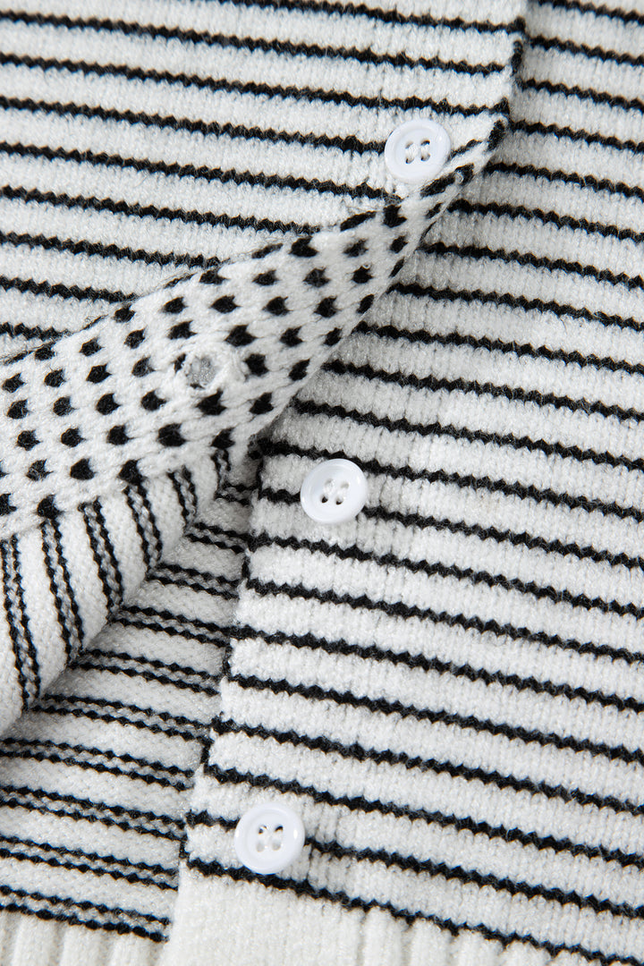 Black Stripe Contrast Trim Cap Sleeve Button Down Casual Cardigan
