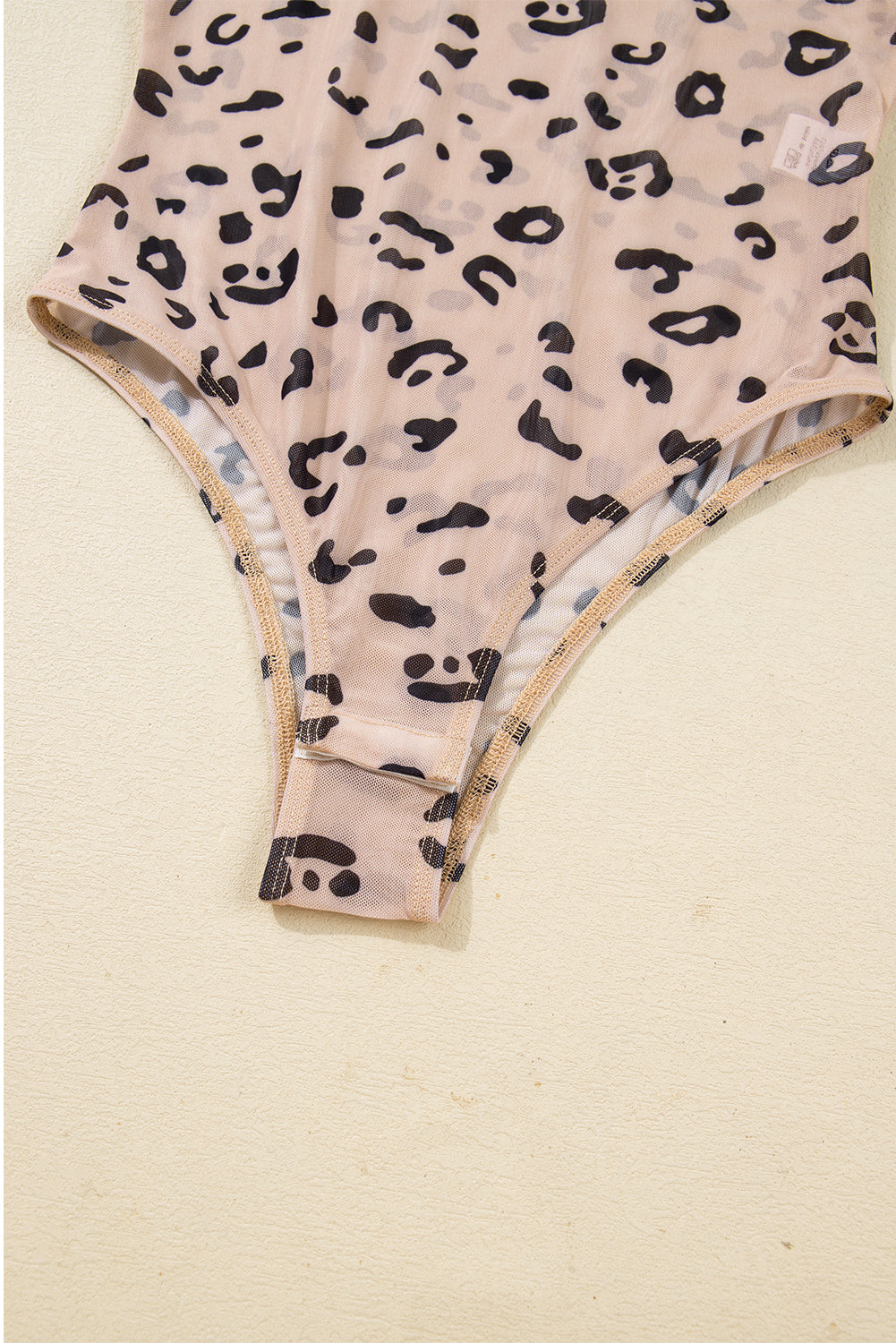 Mock Neck Sheer Mesh Leopard Long Sleeve Bodysuit