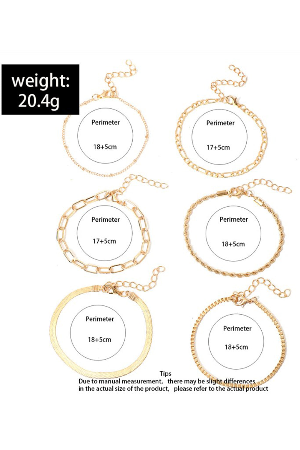 Mehrlagiges, plattiertes, verstellbares Kettenarmband-Set