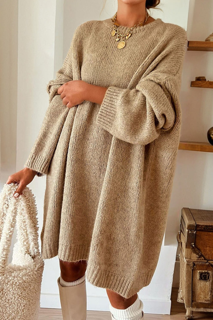 Pale Khaki Exposed Seam Oversize Sweater Mini Dress