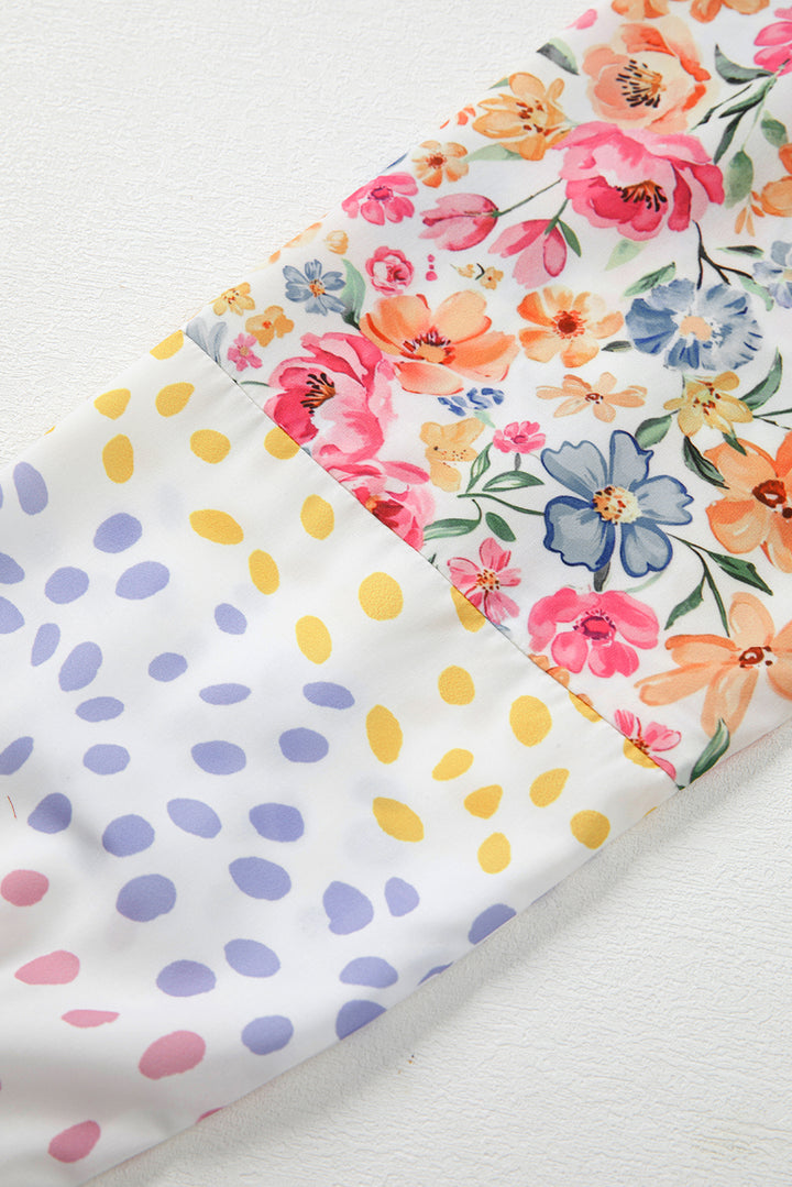 Floral Dotted Mixed Print Patchwork Sleeve High Low Casual Sweatshirt